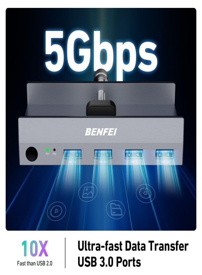 بنفي مفتاح BENFEI USB 3.0 HDMI KVM (8K@60Hz) مزود بـ 4 منافذ USB 3.0 لتوصيل جهازَي كمبيوتر وشاشة ولوحة مفاتيح وفأرة معًا. - Image 5